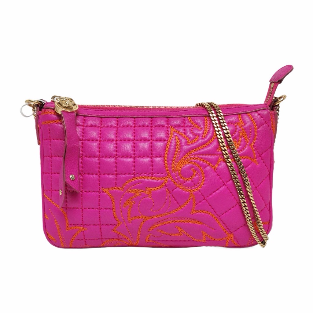 Versace Pink And Orange Quilted Crossbody Bag